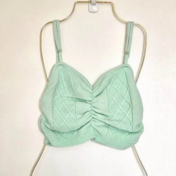 NWOT For Love & Lemons Sutton Floral Knit Sweater Cami Top Soft Pastel Green